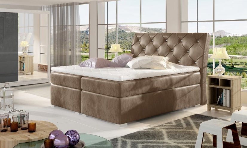 Kontinentální postel Boxspring CALVIN krémová - Vyberte rozměry: 180 x 200 cm