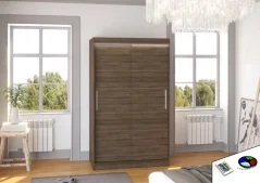 Posuvná skříň s LED osvětlením COLLIN 120 choco (120 x 200) cm – 6 polic pro přehledné uložení