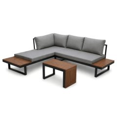 Zahradní set šedý textilen, hliník, šedá barva, polywood světle hnědá barva