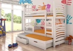 Patrová postel pro tři osoby s matracemi SORIA bílá (81 x 160) cm – 2 zásuvky na lůžkoviny místo další komody