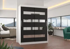 Skříň posuvná se zrcadlem BALTIC 150 bílá – černá (150 x 200) cm – 6 polic pro přehledné uložení