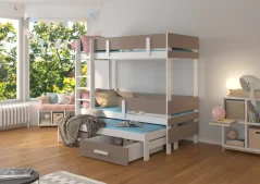 Patrová postel třílůžková s matracemi ETAPO 180x80 – lanýže bílá (93 x 171) cm