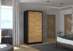 Posuvná skříň ASTEN 100 černá – artisan (100 x 200) cm – 5 polic pro přehledné uložení