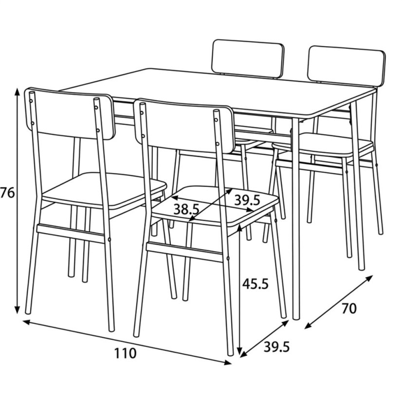 Jídelní set s 4 židlemi, 110x70x76cm, mdf, divoký dub, AUT-O2156 OAK - Barva: bílá#eup349669euv3