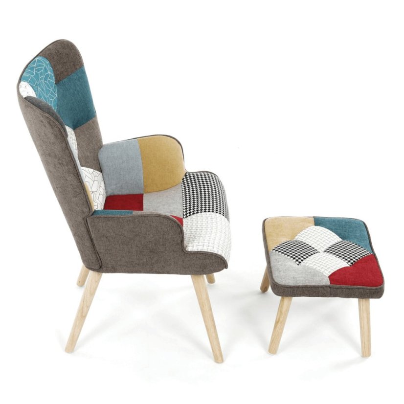 Křeslo ušák, vícebarevná, látka, AK-305B PW2 - Barva: patchwork#eup349589euv1
