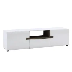 TV komoda LYNATET TYP 50, bílá extra vysoký lesk HG/dub sonoma tmavý truflový (164 x 45,5) cm