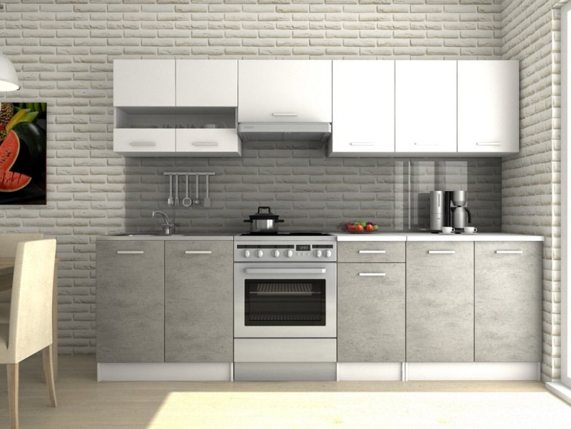 Kuchyňská linka LUSSI III 260 bílá / beton Kuchyňská linka LUSSI III 260 bílá / beton