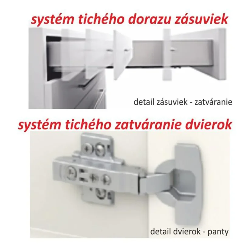 Dolní skříňka D 60 LINE, vysoký bílý lesk/dub sonoma – tichý doraz šuplíků pro komfortnější zavírání,