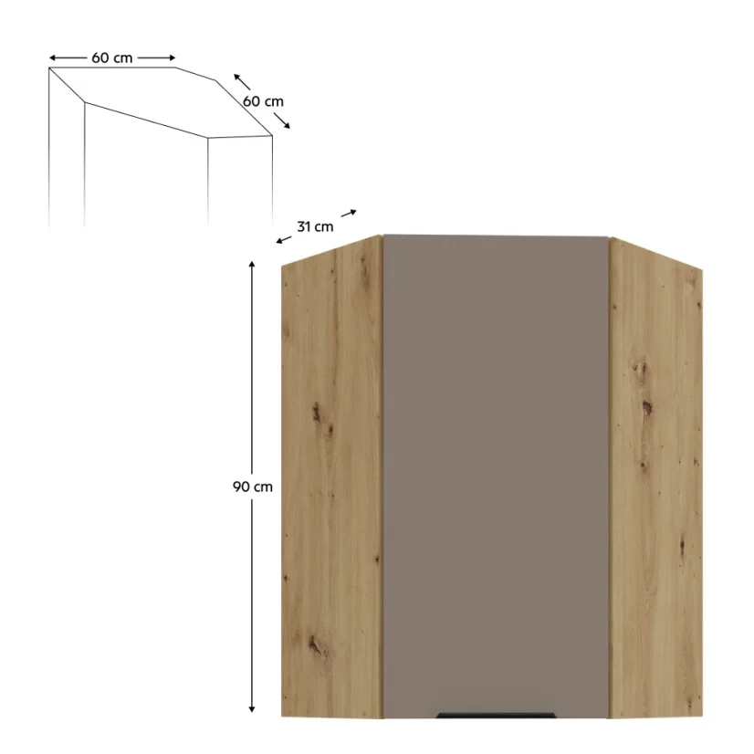 Horní rohová skříňka, FRISBO 60x60 GN-90 1F, sandgrau/dub artisan