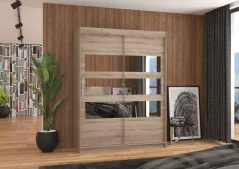 Skříň posuvná se zrcadlem FLORENTO 150 lanýž (150 x 200) cm – 6 polic pro přehledné uložení
