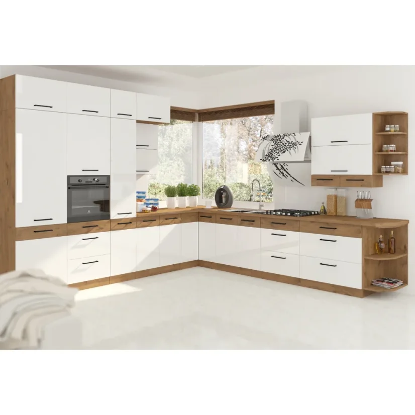 Horní skříňka, VEGA 40 Nagu-36 1F, dub lancelot / bílá extra vysoký lesk HG (40 x 36) cm