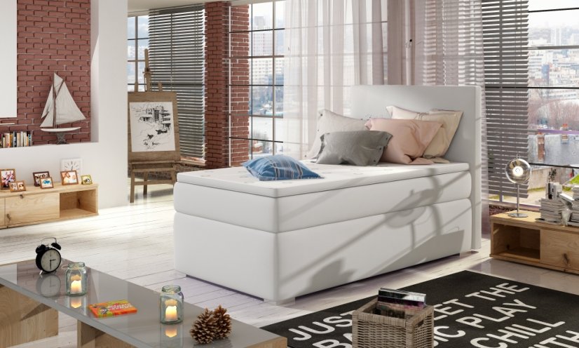 Kontinentální postel Boxspring RICCO bílá ekokůže 90x200cm - Vyberte rozměry: 90x200cm