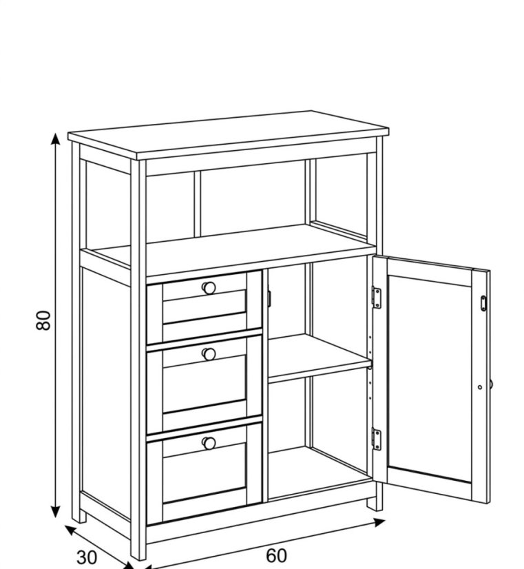 Komoda 60x30x80cm, mdf, bílá, AUK-E1154 WT
