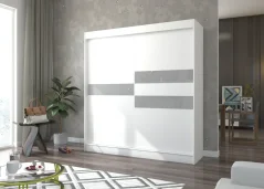 Skříň s posuvnými dveřmi a lacobelem BATIA 200 bílá (200 x 215) cm – 8 polic pro přehledné uložení