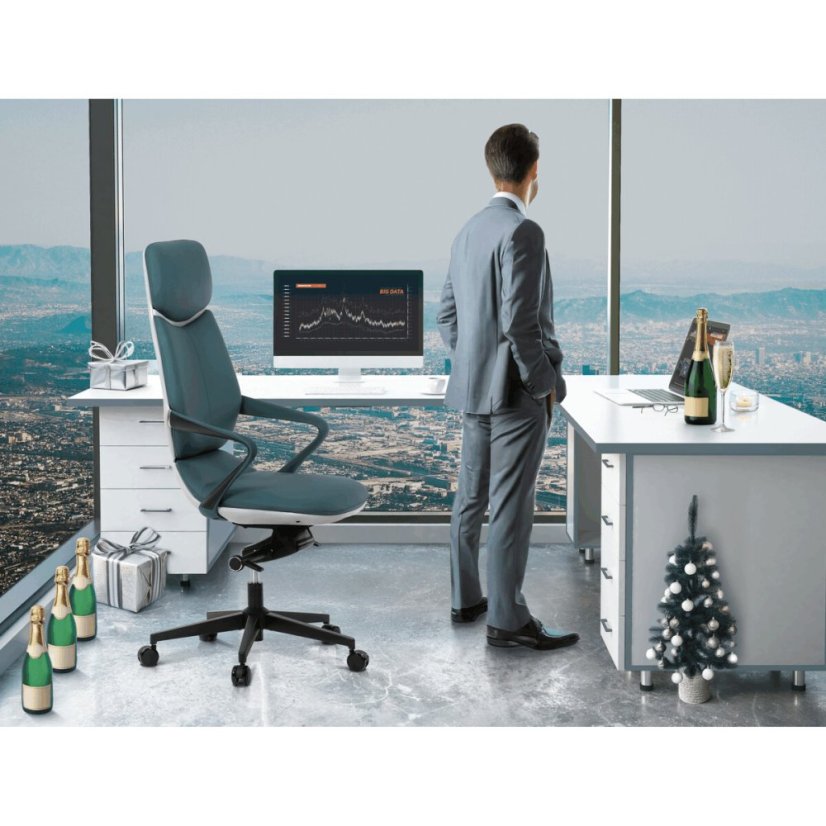 Kancelářské křeslo, houpací mechanismus, modrá ekokůže, KA-T8426 GRN