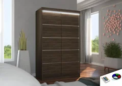 Posuvná skříň s LED osvětlením BENISSO 120 choco (120 x 200) cm – 6 polic pro přehledné uložení
