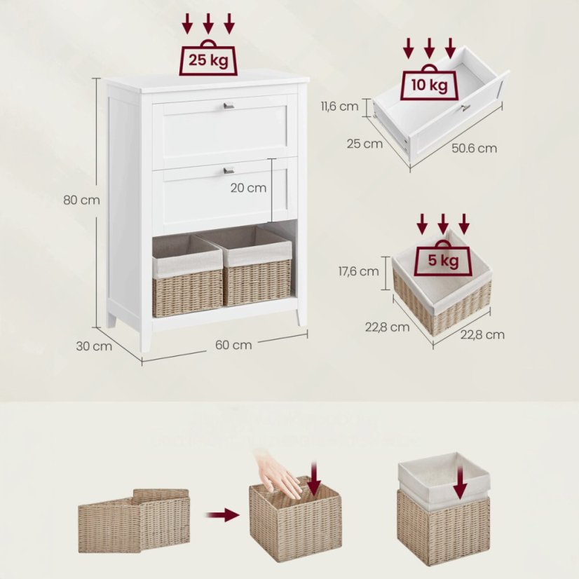 Koupelnová skříňka 60x30x80cm, mdf, bílá, AUK-E1054 WT