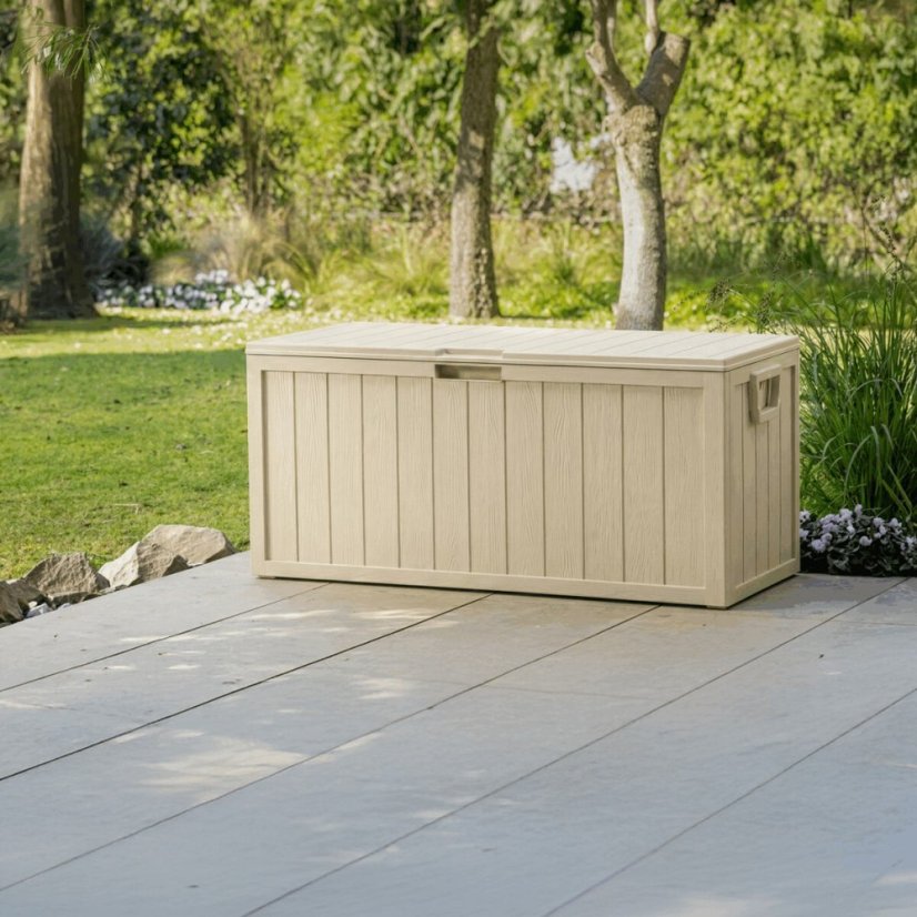 Zahradní úložný box 112x49x54cm, plast, béžová, AZB-G2075 CRM - Barva (vyberte): béžová#eup349581euv1