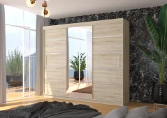 Skříň s posuvnými dveřmi a zrcadlem SALTO 250 sonoma (250 x 215) cm – 11 polic pro přehledné uložení
