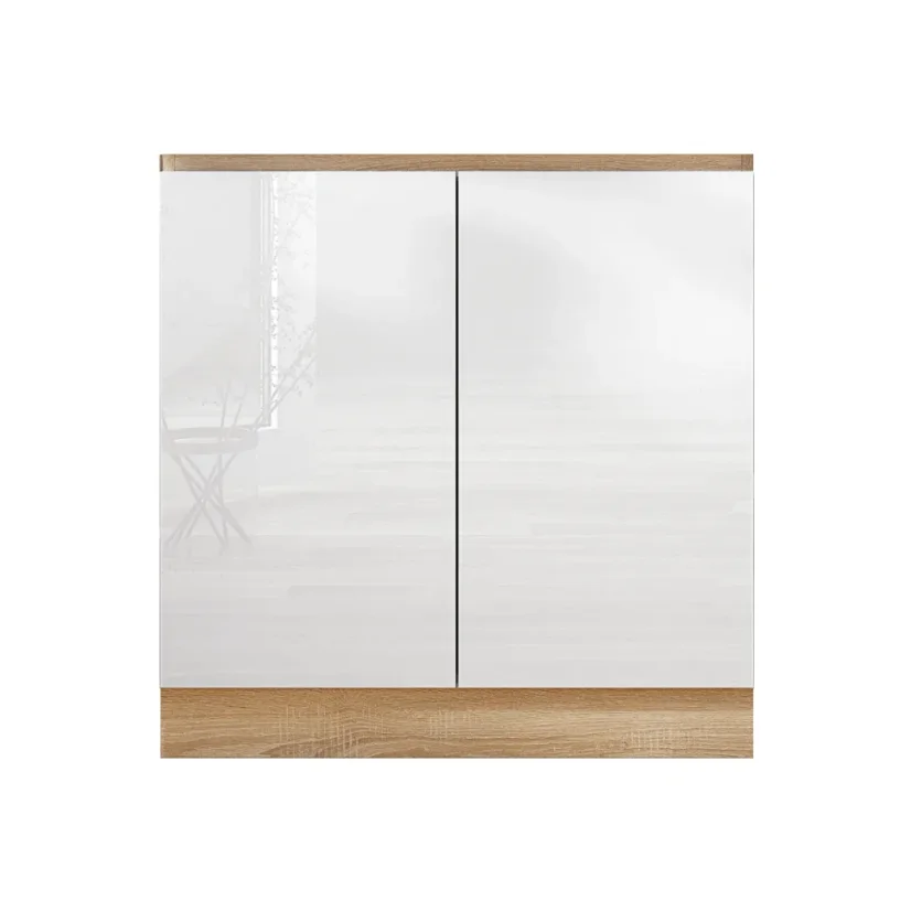 Dolní skříňka D 80 ZL LINE, vysoký bílý lesk/dub sonoma (80 x 82) cm
