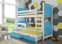 Patrová postel pro tři osoby s matracemi LETICIA bílá – modrá (81 x 160) cm