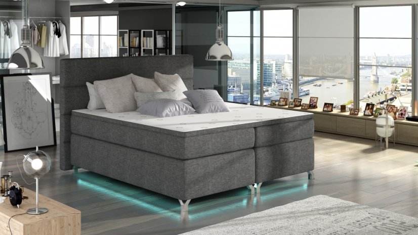 Kontinentální postel Boxspring MADEIRA tm. šedá - Vyberte rozměry: 140 x 200 cm