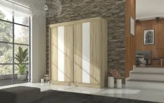 Posuvná skříň s lacobelem KAREN 200 sonoma – varianta 2 (200 x 215) cm – 8 polic pro přehledné uložení