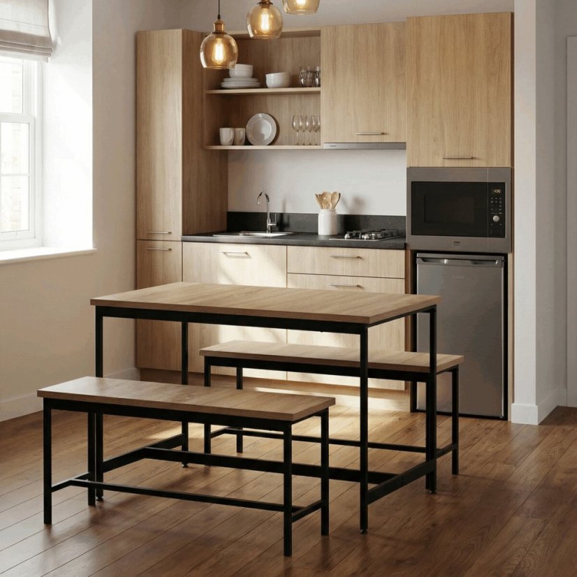 Jídelní set s 2 lavicemi, 110x60x75cm, mdf, dub, AUT-G1175 OAK