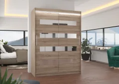 Posuvná skříň se zrcadlem a LED osvětlením BALTIC 150 trufle (150 x 200) cm – 6 polic pro přehledné uložení