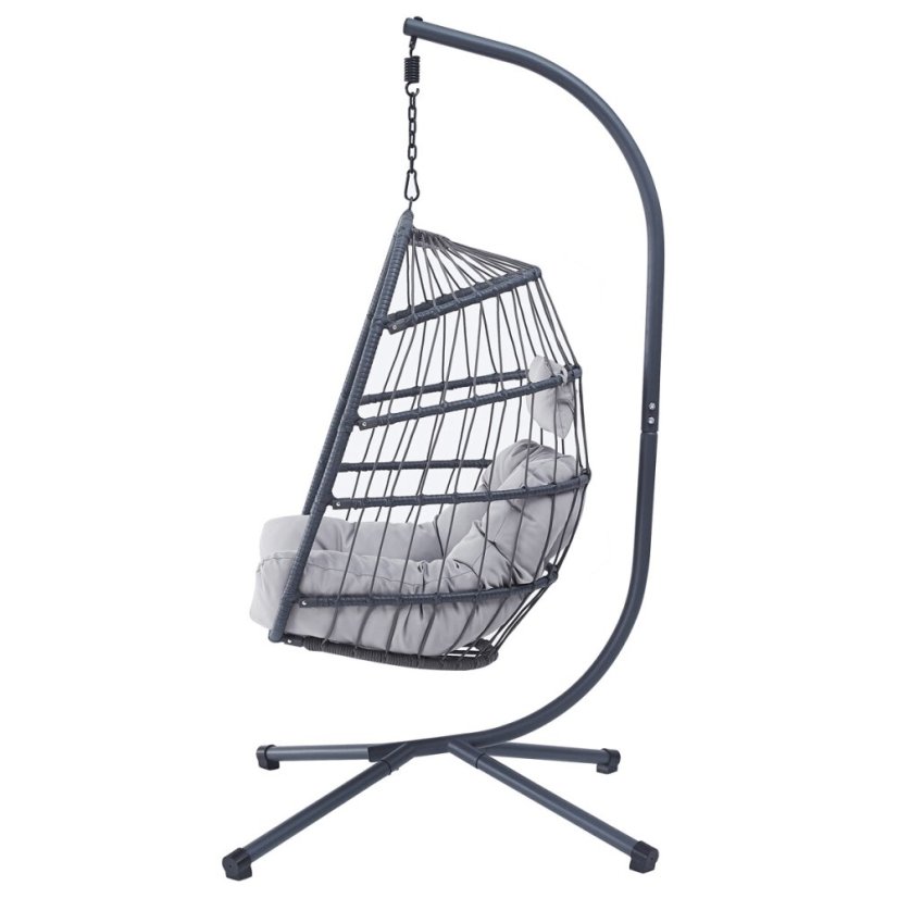 Zahradní závěsné křeslo, výplet antracit umělý ratan, potah šedá látka