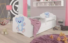Postel s matrací, zábranou a šuplíkem CASIMO BLUE BEAR 140x70 bílá (78 x 58) cm