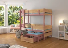 Třípatrová postel pro tři osoby ETAPO 180x80 růžová – zlatý dub (93 x 171) cm