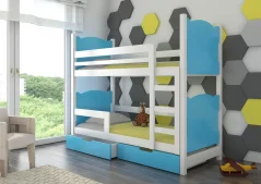 Patrová postel pro dvě osoby s matracemi MARABA bílá – modrá (81 x 160) cm