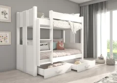 Patrová dvoulůžková postel ARTA 200x90 – bílá (214 x 103) cm – 2 zásuvky na lůžkoviny místo další komody