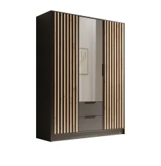 Skříň Neri 150 se zrcadly černá (150,5 x 200) cm – 5 polic pro přehledné uložení