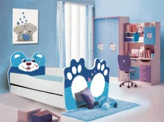 Postel s matrací a zásuvkou BEAR BLUE 140x70 modrá (78 x 58) cm – 1 zásuvka na lůžkoviny místo další komody