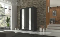 Posuvná skříň s lacobelem KAREN 150 černá (150 x 215) cm – 10 polic pro přehledné uložení