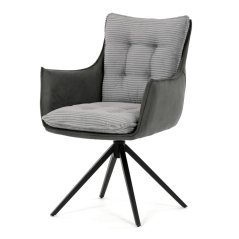 Židle jídelní, šedá látka, 360° vratný mechanismus, černý kov