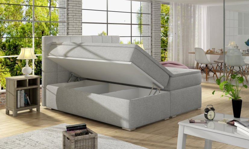 Kontinentální postel Boxspring LUCIE bílá ekokůže - Vyberte rozměry: 160  x 200 cm