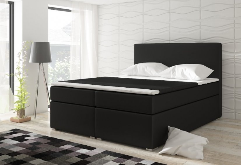 Kontinentální postel Boxspring DIANA černá ekokůže - Vyberte rozměry: 140 x 200 cm