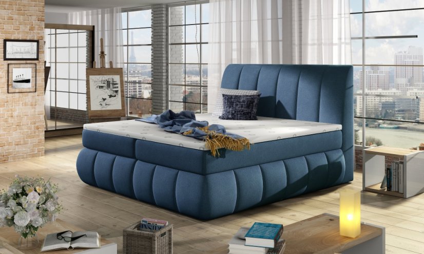 Kontinentální postel Boxspring RAVIOLI modrá - Vyberte rozměry: 180 x 200 cm