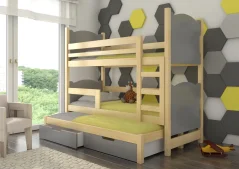 Patrová postel pro tři osoby s matracemi LETICIA borovice – šedá (81 x 160) cm