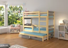 Patrová postel pro tři osoby s matracemi KARLO borovice – šedá (81 x 160) cm