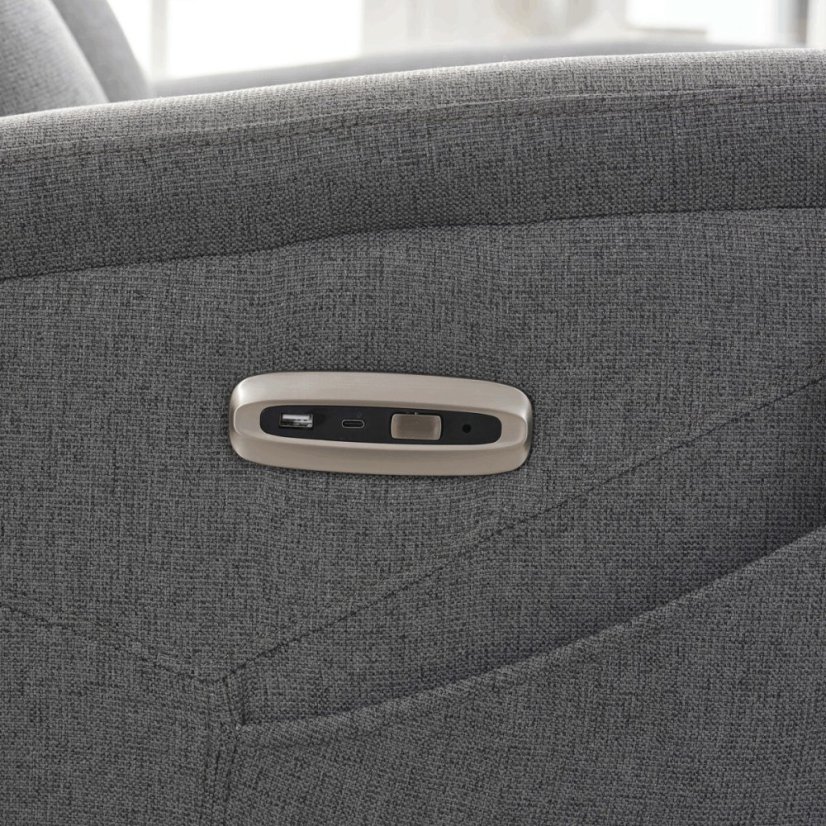 Křeso polohovací masážní s výhřevem, 8bodová vibrační masáž, zvedací systém, USB, šedá látka