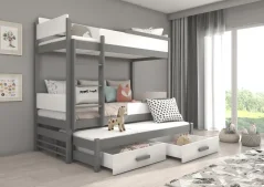 Patrová třílůžková postel QUEEN 180x80 grafit (190 x 88) cm – 2 zásuvky na lůžkoviny místo další komody