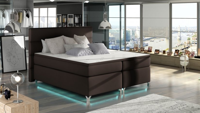 Kontinentální postel Boxspring MADEIRA hnědá ekokůže - Vyberte rozměry: 180 x 200 cm