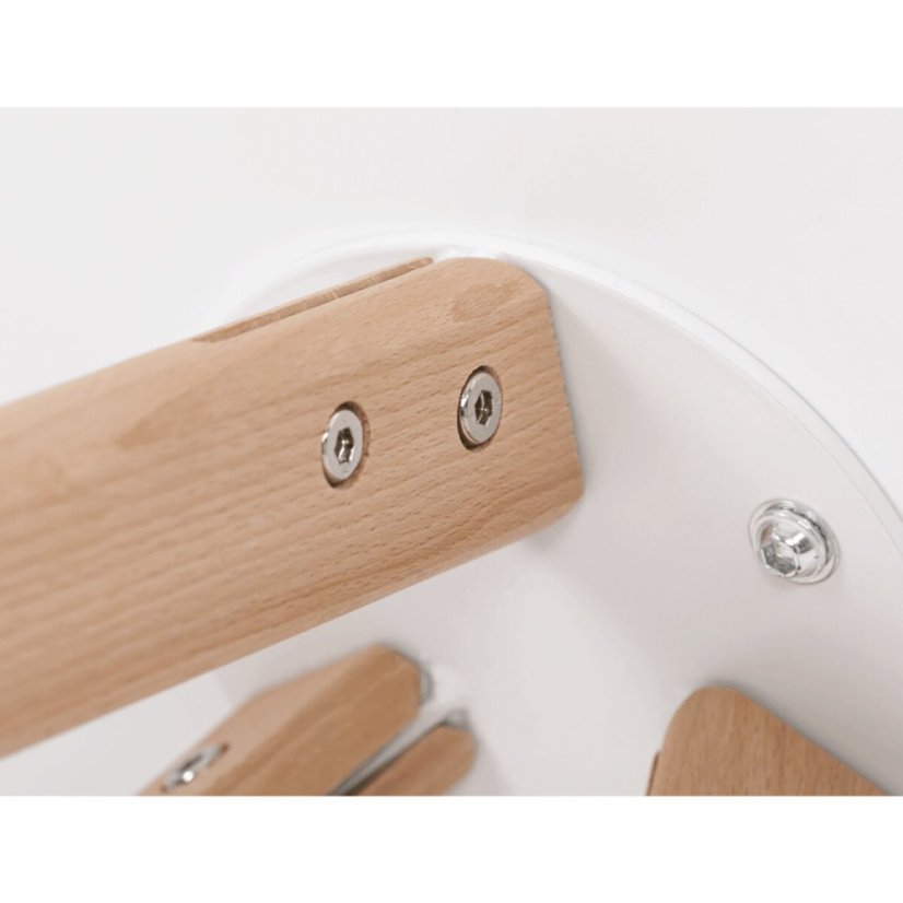 Jídelní stůl kulatý 70x70x73 cm, deska MDF bílý matný lak, nohy masiv buk
