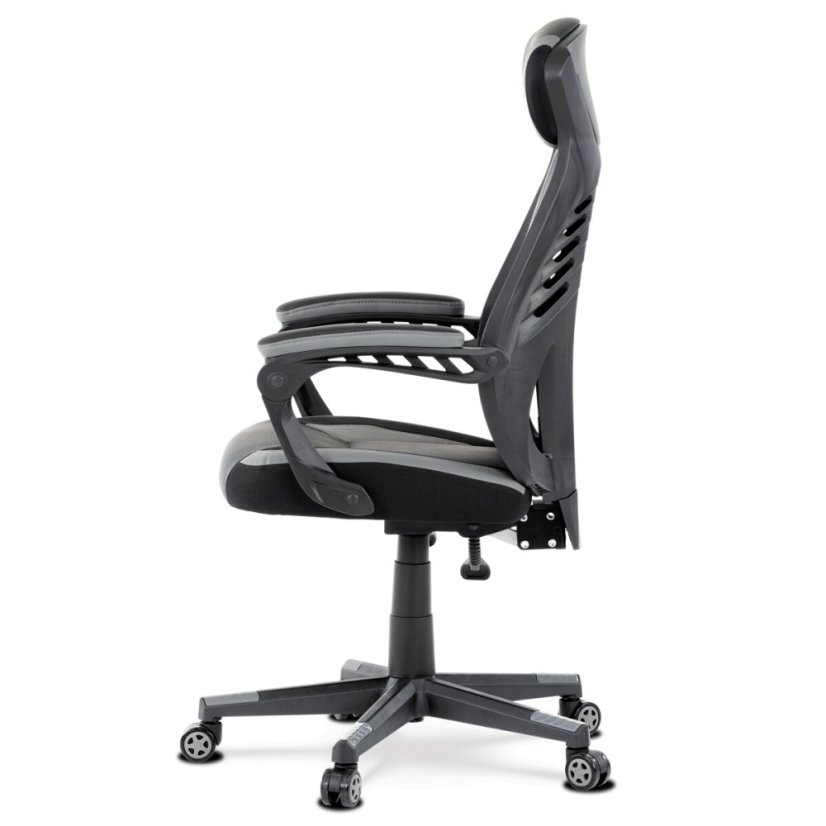 Herní křeslo, šedá, černá ekokůže a černá látka a síťovina MESH, PCA mech