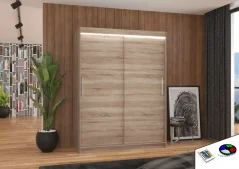 Posuvná skříň s LED osvětlením DENVER 150 trufle (150 x 200) cm – 6 polic pro přehledné uložení