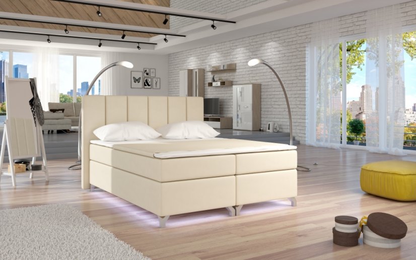 Kontinentální postel Boxspring BRAZIL béžová ekokůže - Vyberte rozměry: 140 x 200 cm